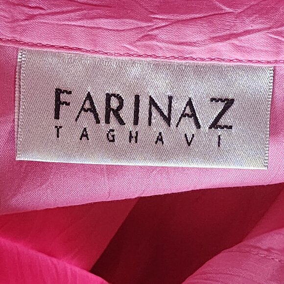 Farinaz Taghavi Pink Imported Cotton Poly Fancy Cuff LS Button Up Dress Top Sz 2 - Picture 14 of 16